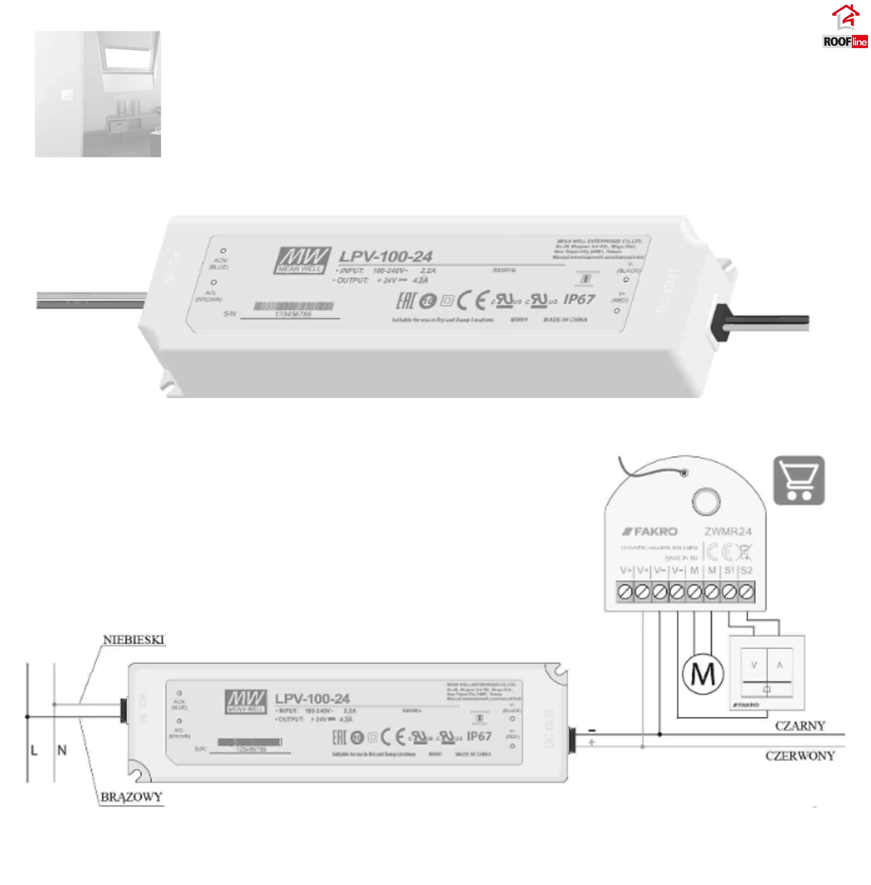 Fakro ZZ100 24-V-DC-Impulsnetzteil für elektrisches Z-Wave-Zubehör an FAKRO-Dachfenstern. Kompatibel mit ZWMR24 #__2_e-roofline.de.webp