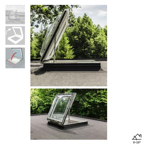 Zum Produkt VELUX Flachdach-Ausstiegsfenster manuell zu öffnen CXP 0473Q, 2-fach-Verglasung 60° öffn, manuell, für flache Dächer von 0° – 15°, Integrierter 15 cm-Aufsetzkranz #_