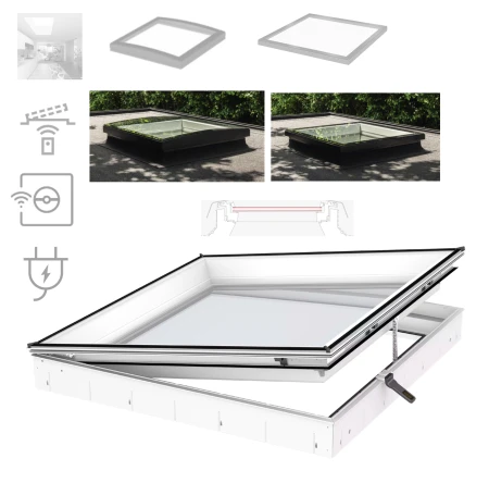 VELUX Flachdach-Fenster, elektrisch CVU 0220Q Basiselement, 2-fach-Verglasung  Automatisch zu öffnende Elektro-Version inkl. Regensensor und vorprogrammiertem Funk-Wandschalter #_1_ e-roofline.de.jpg