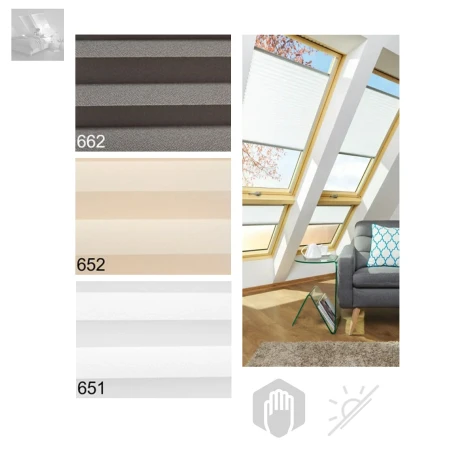 Fakro Dachfenster APS Faltstore Manuell Top-Down-Systems Farbe 651 652 662 Sonnenschutzrollo Rollos Innen I Preisgruppe mit Standardmaß, Schienen Alu natur or Alu Weiß 1_ e-roofline.de.webp