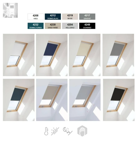Verdunkelungsrollo DUA Dakea, RoofLITE+ Innen dekorativen Stoff DUA-Rollos, und auch mit dem Großteil der gängigen VELUX, FAKRO, OPTILIGHT und Keylite -Modelle kompatibel 3_ e-roofl .webp