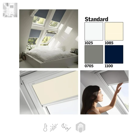 Velux Verdunkelungsrollo DKL Innenrollos, Standard Farbe 1025, 1085, 1100, 0705, Sichtschutz &amp; Lichtregulierung Dekorativen Stoff,  Innenrollos, Führungsschienen in Aluminium oder Weiß - 0_ e-roofline.de.webp