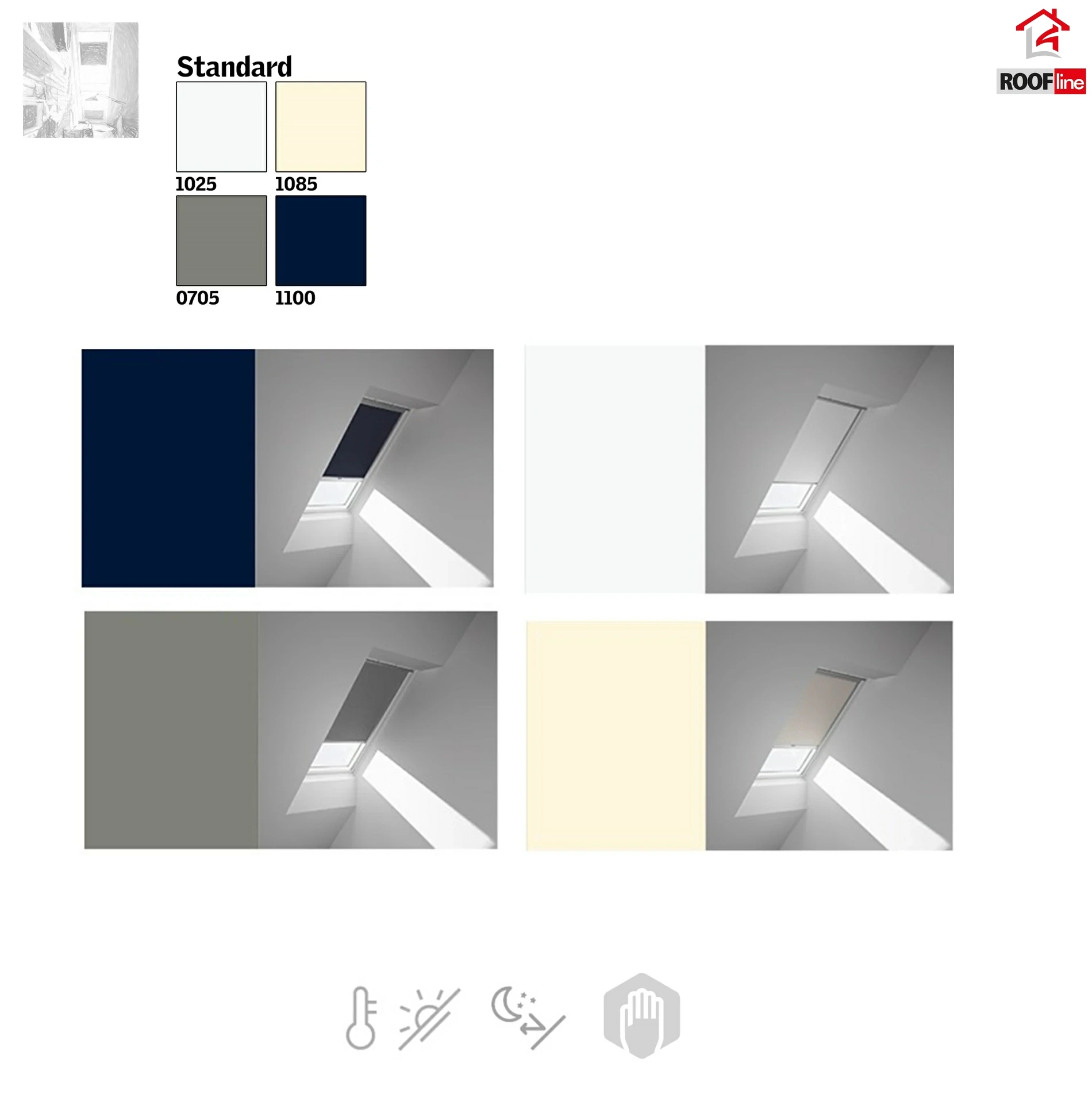 Velux Verdunkelungsrollo DKL Innenrollos, Standard Farbe 1025, 1085, 1100, 0705, Sichtschutz &amp; Lichtregulierung Dekorativen Stoff,  Innenrollos, Führungsschienen in Aluminium oder Weiß - 1_ e-roofline.de.webp