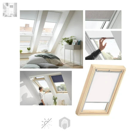 VELUX Sichtschutz-Rollos RFL Farbe 1028 Weiß, 4161 Grau,  9050, Dunkelblau 1086 Hellbeige, Innenrollos, Sichtschutz Lichtregulierung Dekorativen Stoff, Führungsschienen in Aluminium oder Weiß_ e-roofline.de.webp