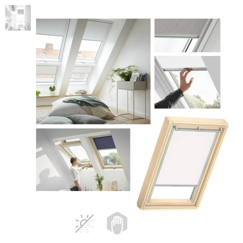Zum Produkt VELUX Sichtschutz-Rollos RFL CK02–UK10 Ab 2013 Farbe 1028 Weiß, 4161 Grau,  9050, Dunkelblau 1086 Hellbeige, Innenrollos, Sichtschutz & Lichtregulierung Dekorativen Stoff, Führungsschienen in Aluminium oder Weiß **