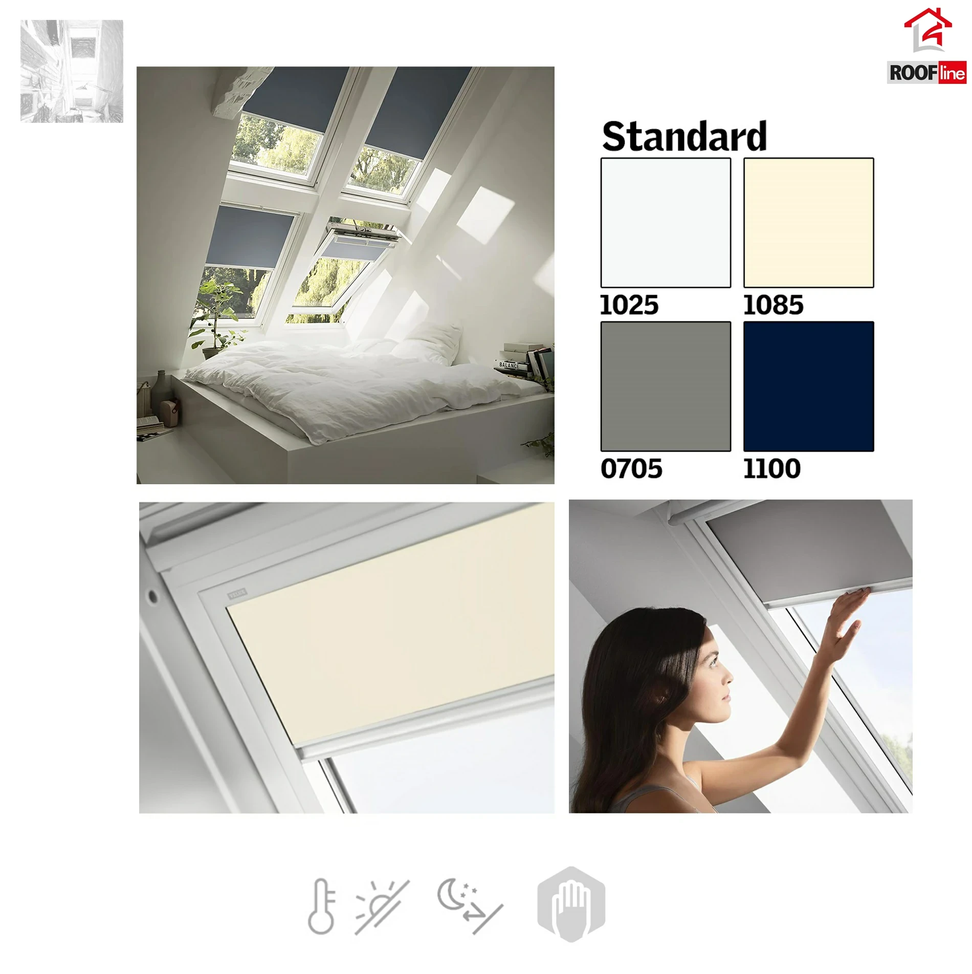 Velux Verdunkelungsrollo DKL Innenrollos, Standard Farbe 1025, 1085, 1100, 0705, Sichtschutz &amp; Lichtregulierung Dekorativen Stoff,  Innenrollos, Führungsschienen in Aluminium oder Weiß - 0_ e-roofline.de.webp