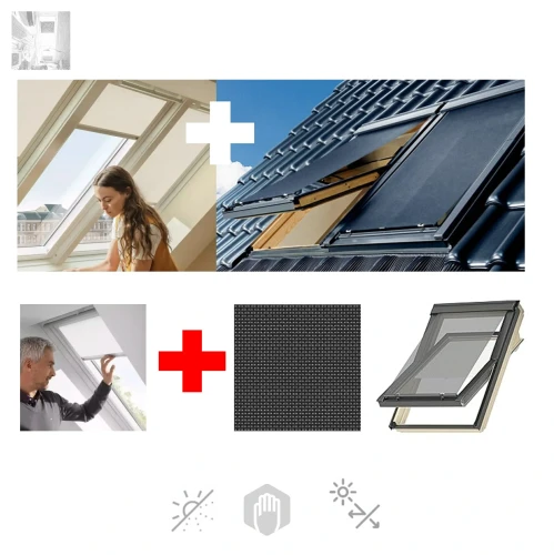 Zum Produkt  VELUX Vorteils-Sets Hitzeschutz Plus ROF / RFL+MHL C02–U10 / 2000–2013, Hitzeschutz-Markise + Sichtschutz-Rollo (Farbe 1028, 1086, 9050, 4161 +MHL 5060) Führungsschienen in Aluminium oder Weiß **