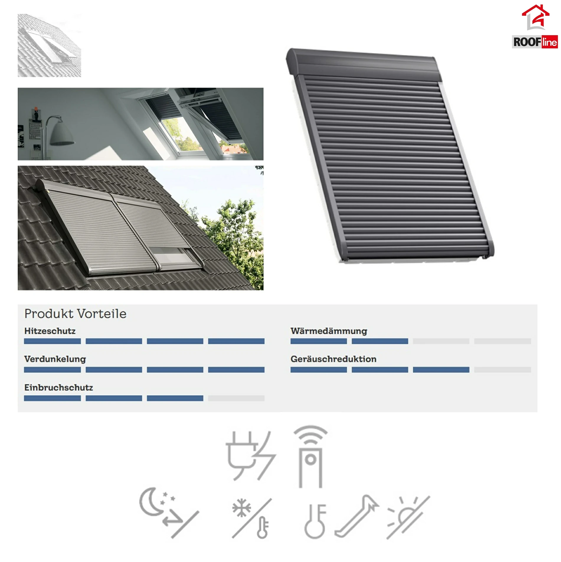 Velux Dachfenster - Rollläden SML 0000 Elektro Außenrollladen Aluminium-Rolllade, Sonnenschutz, idealen Hitzeschutz, Dunkelgraues Aluminium, inkl. Funk-Wandschalter _1_ e-roofline.de.webp