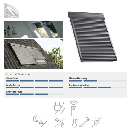 Velux Dachfenster - Rollläden SML 0000 Elektro Außenrollladen Aluminium-Rolllade, Sonnenschutz, idealen Hitzeschutz, Dunkelgraues Aluminium, inkl. Funk-Wandschalter _1_ e-roofline.de.webp
