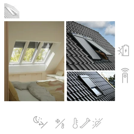 Velux Dachfenster - Solar Rollläden SSL 0000S Solar Außenrollladen Aluminium-Rolllade, Sonnenschutz, idealen Hitzeschutz Rollo, Dunkelgraues Aluminium, inkl. Funk-Wandschalter_1_ e-roofline.de.webp