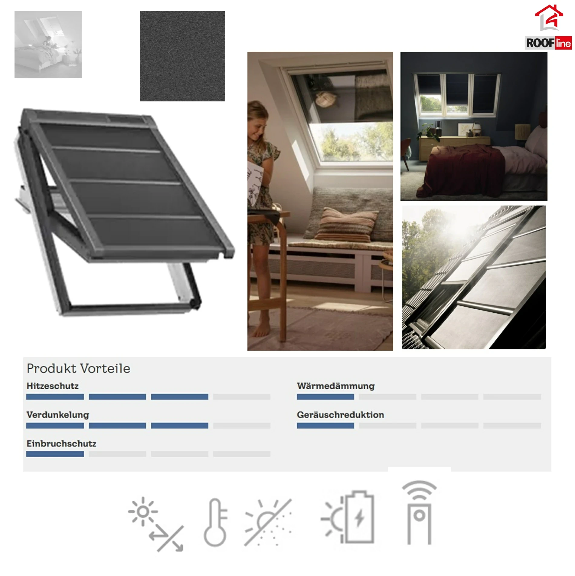 VELUX Hitzeschutz-Markisette Verdunkelung SSS für Dachfenster Sicht- und Sonnenschutz, Solar-Hitzeschutzmarkise,  INTEGRA®, Dunkelgraues Aluminium_2_ e-roofline.de.webp