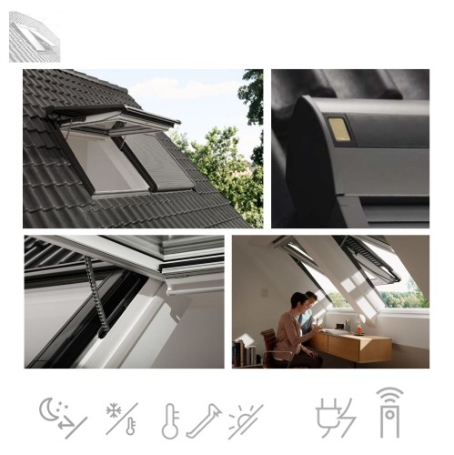 Zum Produkt Velux Dachfenster Elektro-Rollladen SMH 0000S für INTEGRA® GPU Elektro-Rollläden für Elektrofenster GPU 0000S Aluminium-Rolllade, Sonnenschutz, idealen Hitzeschutz Rollo, Dunkelgraues Aluminium, inkl. Funk-Wandschalter  **