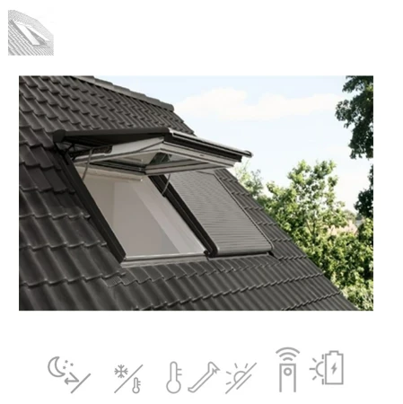 VELUX Solar-Rollladen SST 0000 Solar Außenrollladen für VELUX GTU GTL Wohn- und Ausstiegsfenster Aluminium Dunkelgrau,  inkl. Funk-Wandschalter _1_ e-roofline.de.webp