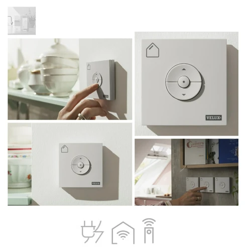 Zum Produkt VELUX KLI 312 Funk-Wandschalterfür innen liegende VELUX Innenrollo Solar-/Elektro-Sonnenschutzprodukte (io-homecontrol®,  Zur kabellosen Ansteuerung eines innen liegenden Sonnenschutzprodukts oder einer Gruppe *