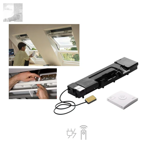 Zum Produkt VELUX Elektro-Nachrüst-Motor KMG 100K Bestehend aus Fenstermotor, Regensensor und Funk-Wandschalter, Für Schwingfenster GGU/GGL/GLL/GLU CK04 - UK10, Fertigung ab Mai 2013, VELUX INTEGRA *