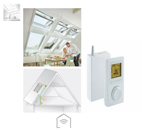 Zum Produkt Roto Funk-Raumthermostat ZEL STG ANS 9H Komponenten für Designo Heat, Funk-Set bestehend aus Raumthermostat und Funkempfänger, Anschluss-Set, Weiß Farbe *
