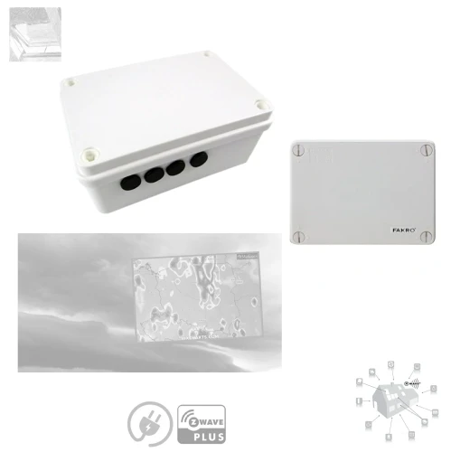 Zum Produkt Fakro Wettermodul ZWMP, ist ein Wettermodul, das Z-Wave-Geräte so steuert, Funktioniert mit Sensoren: Unterstützt Regen- (ZRD), Wind- (ZWD) und Rauchsensoren (ZFD) *