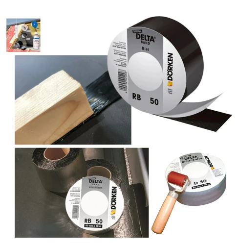 Zum Produkt DÖRKEN DELTA®-DICHT-BAND D 50 50 mm x 10 m / Sammelverpackung 6 Stück /, Einseitig klebendes Nageldichtungsband aus Bitumen-/Kautschukmasse mit PE Deckfolie. DELTA *