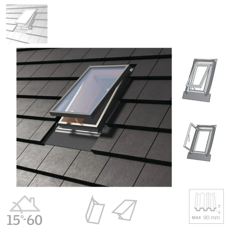 Dakea Wohndachausstieg KFB FLEX 45x55 cm 45x73 cm Dachausstiegsfenster aus Kiefernholz hergestellt, Doppelverglasung, Integrierte Einndeckrahmen _ e-roofline.de (2).webp