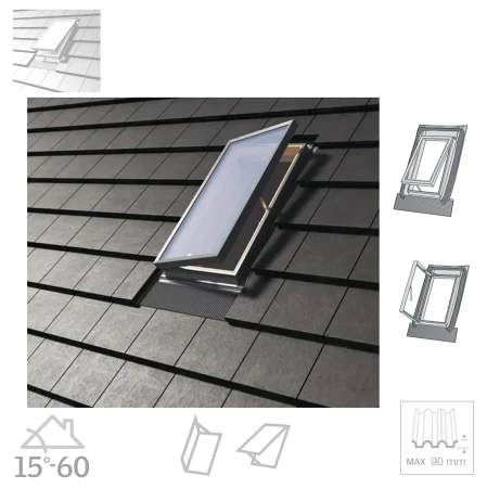 Dakea Wohndachausstieg KFB FLEX 45x55 cm 45x73 cm Dachausstiegsfenster aus Kiefernholz hergestellt, Doppelverglasung, Integrierte Einndeckrahmen _ e-roofline.de (3).webp
