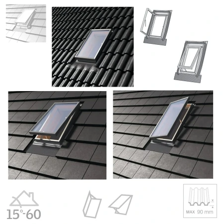 Dakea Wohndachausstieg KFB FLEX 45x55 cm 45x73 cm Dachausstiegsfenster aus Kiefernholz hergestellt, Doppelverglasung, Integrierte Einndeckrahmen _ e-roofline.de (5).webp