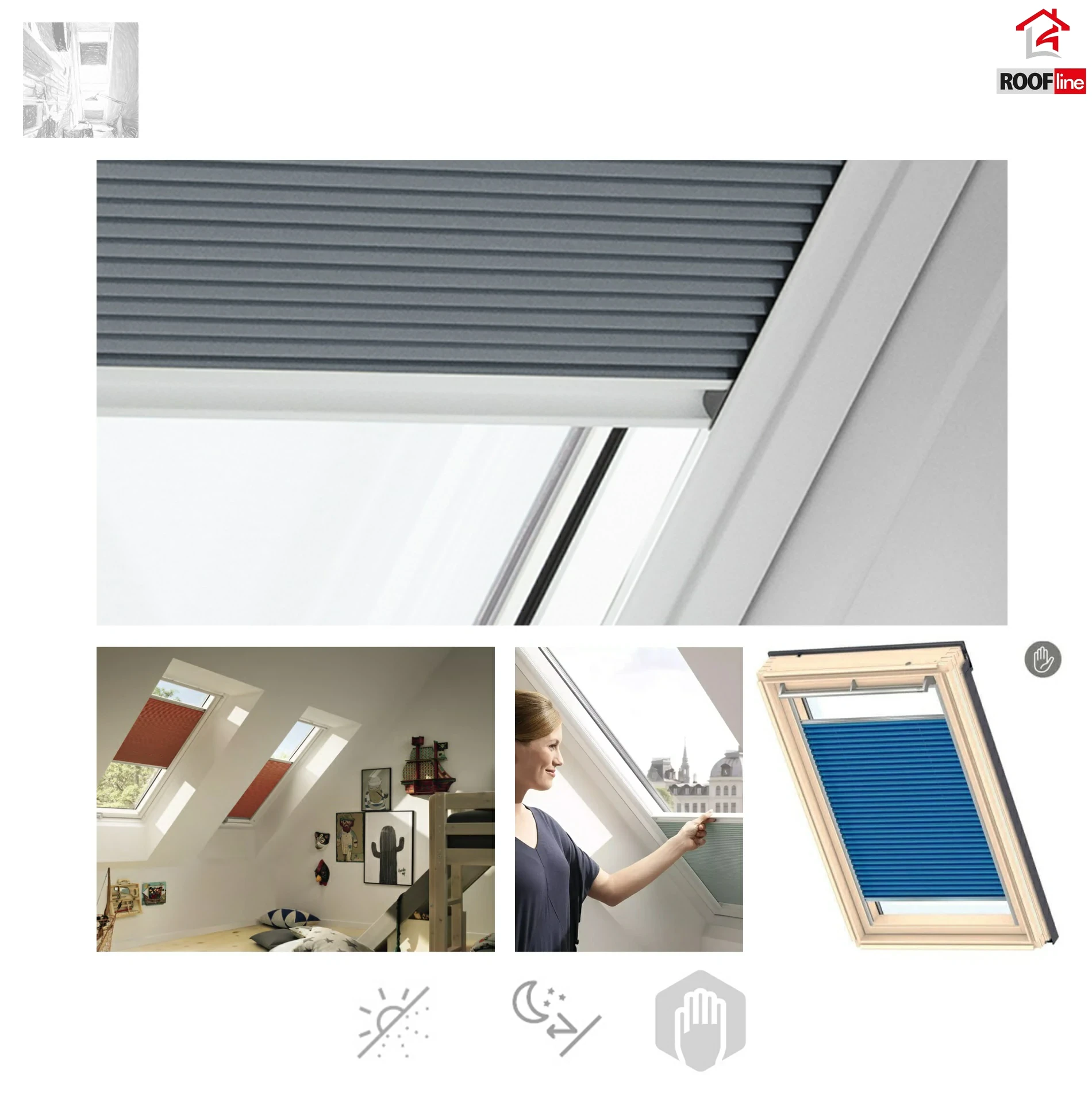 Velux Wabenplissees FHC Optimale Verdunkelung,  Standard Farbe 1045 1047 1163 1156 Sichtschutz - Lichtregulierung, Isolierfahigkeit, Dekorativen Stoff, Innenrollos, Fuhrungsschienen in Aluminium _0_ e-roofline.de.webp