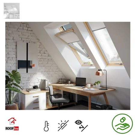 Verdunkelungsrollo DUA Dakea, RoofLITE+ Innen dekorativen Stoff DUA-Rollos sind mit allen Dakea, RoofLITE+, FAKRO, OPTILIGHT- und Keylite -Modelle kompatibel, Schienen Alu natur _ 1a_ e-roofline.de.webp