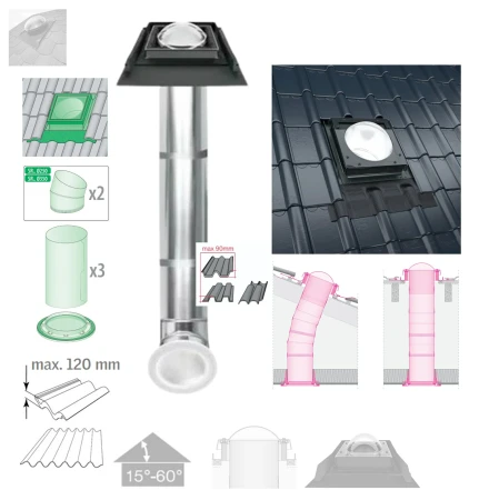 FAKRO SRD-H 350 Tageslicht-Spot mit starrem Rohr für geneigte Dächer, für Hochprofildächer  _ e-roofline.de.webp