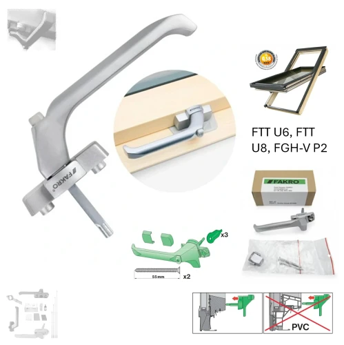Zum Produkt FAKRO Abschließbarer Griff ZBH 80AZ06 , für Dachfenster FTT U6-, FTT U8- und FGH-V P2-Fenster GALERIE, Schließgriff in Silber, mit Satinbeschichtung._