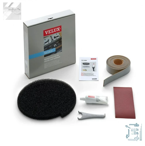 Zum Produkt VELUX ZZZ 220K Kombi-Pflege-Set für Kunststoff- und Holzfenster, Für den Austausch des Luftfilters und der Schaumdichtung bei VELUX in den Größen CK02 - UK10, Pflege- und Wartungsprodukte für Dachfenster *
