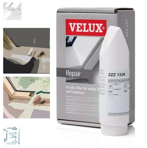 Zum Produkt VELUX ZZZ 133 KL Reparaturset, Acryl-Feinspachtel-Set für Kunststoff-Fenster und weiß lackierte Holzfenster, Pflege- und Wartungsprodukte für Dachfenster *