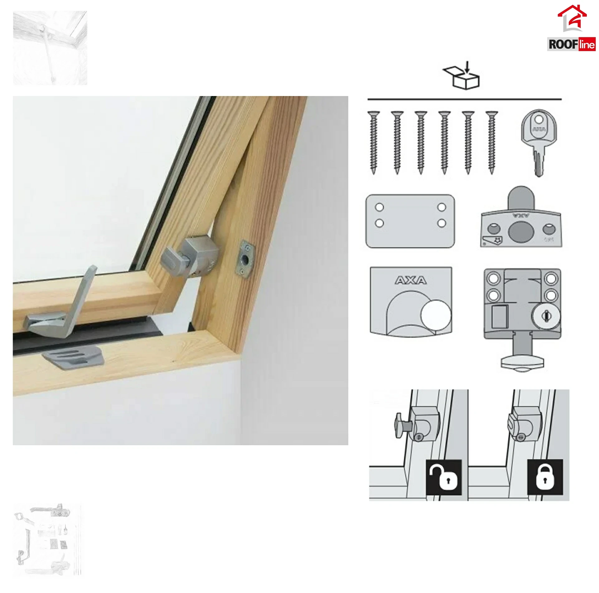 Dakea Rooflite SLK100 Sicherheitsschloss für RoofLITE+ SOLID und TRIO Fenster, Fensterverschluss , Zubehör für Holz Dachfenster_1_ e-roofline.de.webp